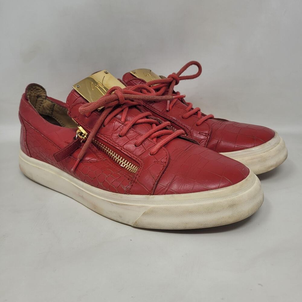 Giuseppe Zanotti Shoes EU40 US7 Red Leather Croc Embossed Low Top Lace Up Italy